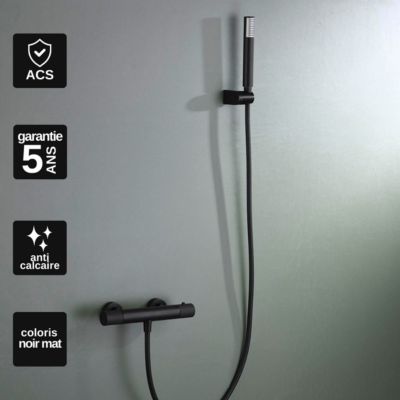 Mitigeur de Douche anti-calcaire Thermostatique Noir Mat IMEX LINE BTD038-5NG