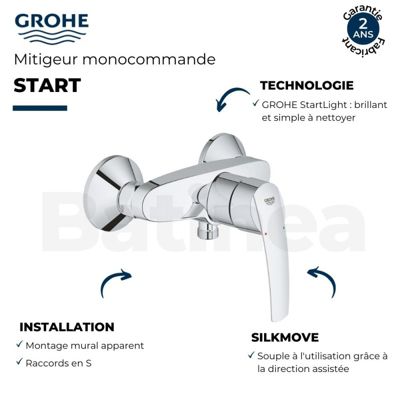 Mitigeur de douche mécanique  GROHE Start chromé + nettoyant