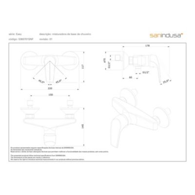 Mitigeur de douche mural contemporain SANINDUSA Easy NF chromé livré avec raccords excentrés et rosaces de finition