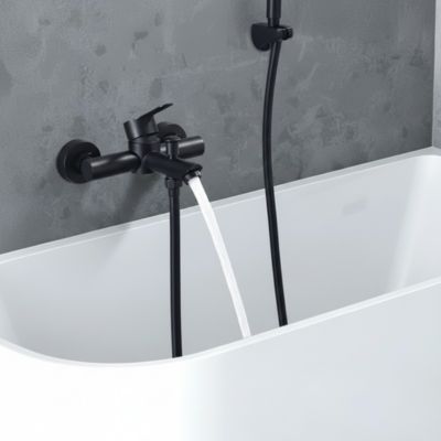 Mitigeur de Douche Robinet de Baignoire Mecanique Monocommande Double Sortie Mural Acier Inoxydable Noir Pour Baignoire
