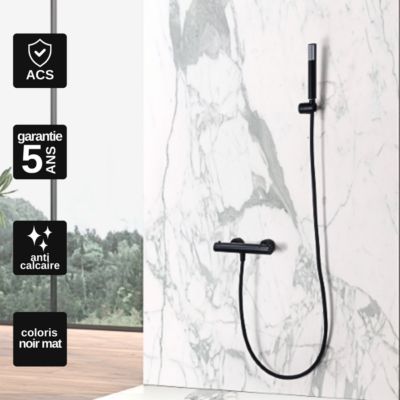 Mitigeur de Douche Thermostatique anti-calcaire Noir Mat IMEX GENOVA BTG053-5NG