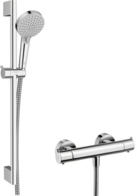 Mitigeur de douche thermostatique avec douchette, flexible et barre réglable chrome Hansgrohe Vernis Blend