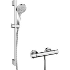 Mitigeur de douche thermostatique avec douchette, flexible et barre réglable chrome Hansgrohe Vernis Blend