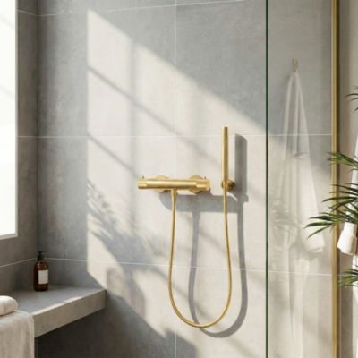 Mitigeur de douche thermostatique, doré brossé, GoodHome Owens