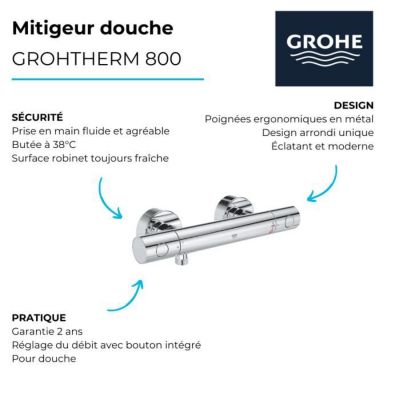 Mitigeur de douche thermostatique GROHTHERM 800 COSMOPOLITAN bicommande - GROHE - 34771-000
