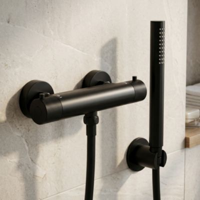 Mitigeur de douche thermostatique, noir mat, GoodHome Owens
