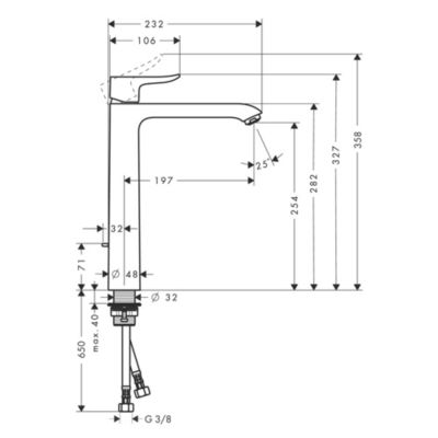 Mitigeur de lavabo 260 surélevé pour vasque libre, avec tirette et vidage chromé Metris Hansgrohe