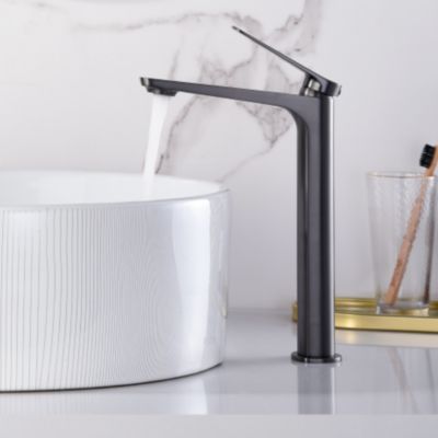 Mitigeur de Lavabo Anti-Calcaire Bec Haut Black Gun Métal IMEX NAPOLES BDN047-3BGM