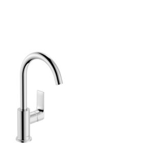 Mitigeur de lavabo avec bec orientable, tirette et vidage chromé, Hansgrohe Rebris E 210