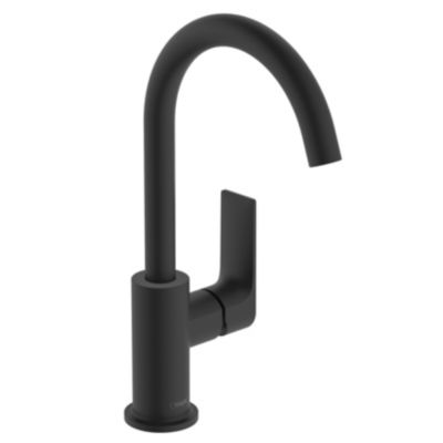 Mitigeur de lavabo avec bec orientable, tirette et vidage noir mat, Hansgrohe Rebris E 210