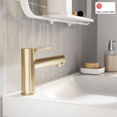 Mitigeur de lavabo avec mousseur orientable, taille M, doré, H.14,3 cm, GoodHome Maza