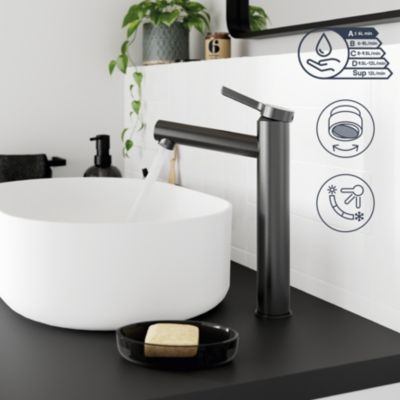 Mitigeur de lavabo avec mousseur orientable, taille XL, gun metal, H.25,7 cm, GoodHome Maza