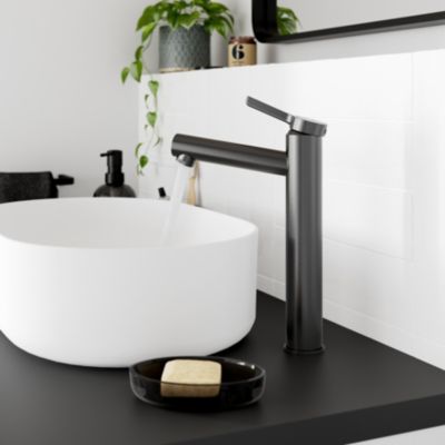 Mitigeur de lavabo avec mousseur orientable, taille XL, gun metal, H.25,7 cm, GoodHome Maza