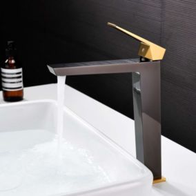 Mitigeur de lavabo bec haut SKY BATH noir cristal et or PVD  série Infinite