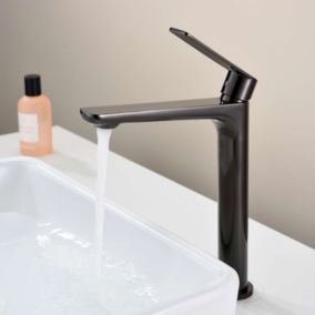 Mitigeur de lavabo bec haut SKY BATH noir cristal PVD  série Glory