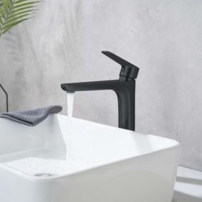 Mitigeur de lavabo bec haut SKY BATH noir mat  série Nature