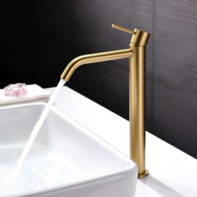 Mitigeur de lavabo bec haut SKY BATH or brossé PVD Inox S304 série Promise