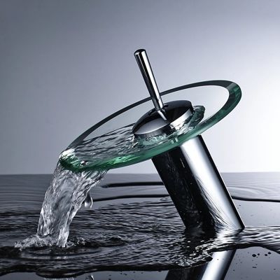 Mitigeur de lavabo en chrome avec bec cascade - Transparent/Chrome - EDONIS