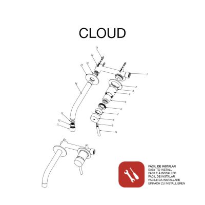 Mitigeur de lavabo encastré SKY BATH chromé Inox S304 série Cloud