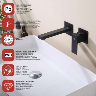 Mitigeur de lavabo encastré SKY BATH noir mat PVD Inox S304 série Thunder