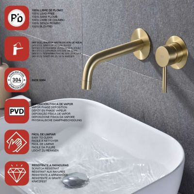 Mitigeur de lavabo encastré SKY BATH or brossé PVD Inox S304 série Cloud