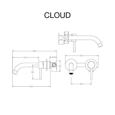 Mitigeur de lavabo encastré SKY BATH or brossé PVD Inox S304 série Cloud