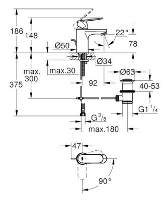 Mitigeur de lavabo EUROSMART COSMOPOLITAN taille S - GROHE - 23377-00E