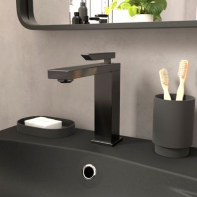 Mitigeur de lavabo H.17,4 cm, gun metal, GoodHome Kolima
