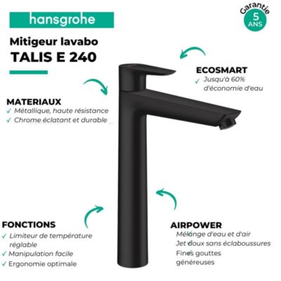 Mitigeur de lavabo HANSGROHE Talis E 240 noir mat