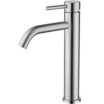Mitigeur de lavabo haut, acier inoxydable 304 brossé argenté, mixte froid/chaud