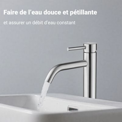 Mitigeur de lavabo haut, acier inoxydable 304 brossé argenté, mixte froid/chaud