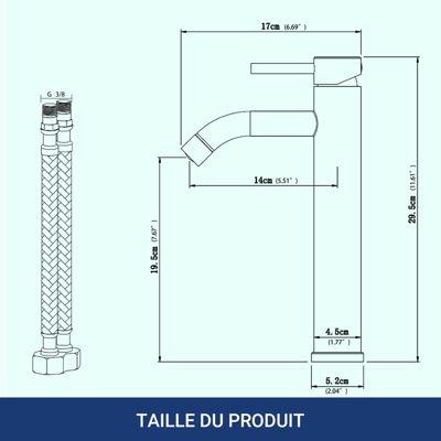 Mitigeur de lavabo haut, acier inoxydable 304 brossé argenté, mixte froid/chaud