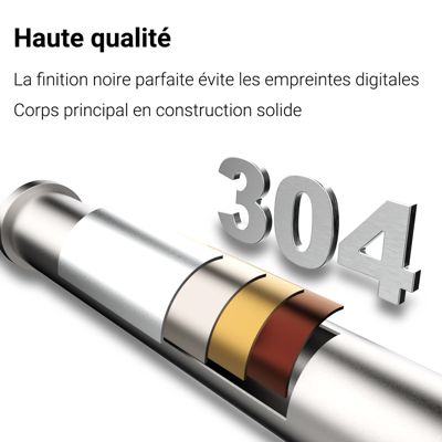 Mitigeur de lavabo haut, acier inoxydable 304 brossé argenté, mixte froid/chaud