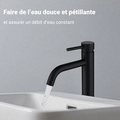 Mitigeur de lavabo haut, noir, monocommande, acier inoxydable, mixte froid/chaud