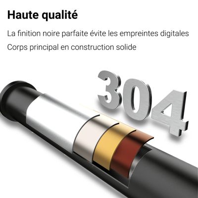 Mitigeur de lavabo haut, noir, monocommande, acier inoxydable, mixte froid/chaud
