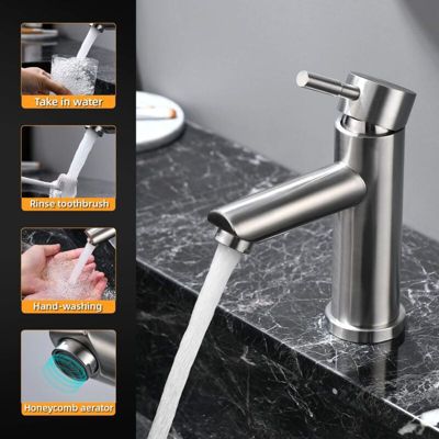 Mitigeur de lavabo monocommande en acier inoxydable, mitigeur de salle de bain au design moderne, eau chaude et froide réglable
