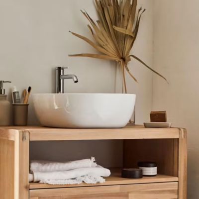 Lavabo Sur Plan LS66 Avec Trou Robinet - Dimensions 56 X 46 Cm, Blanc, Pour Salle De Bain Ou Cuisine