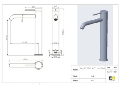 Essebagno Lollipop Waschtischarmatur Hohe Ausführung – Gun-Metal | Mit Pop-up Ablauf & Antikalk-Belüfter