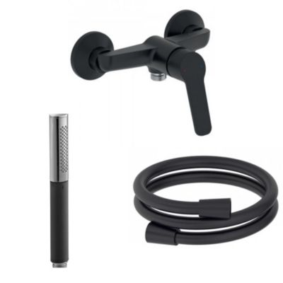 Mitigeur douche JACOB DELAFON Aimé + douchette stick Shift Ellipse + flexible 1,6m noir et chromé