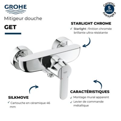 Mitigeur douche mécanique GROHE Quickfix Get + nettoyant GrohClean