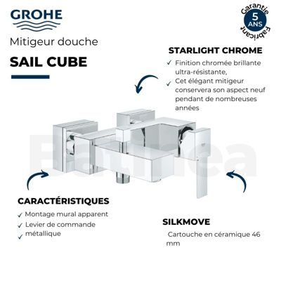 Mitigeur douche mécanique GROHE Quickfix Sail Cube + nettoyant GrohClean