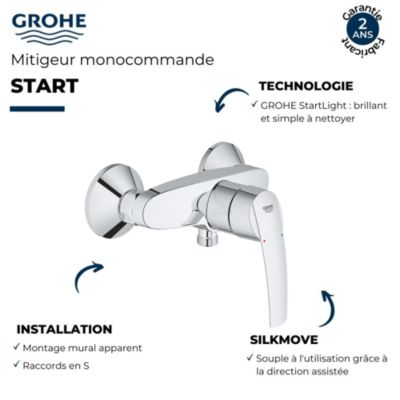 Mitigeur douche mécanique GROHE Quickfix Start 2015 + microfibre