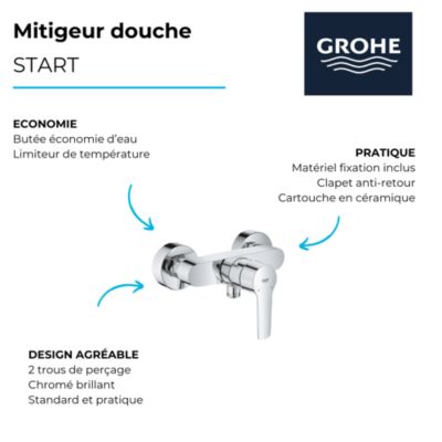 Mitigeur douche mécanique GROHE Quickfix Start 2021  avec limiteur de débit + microfibre