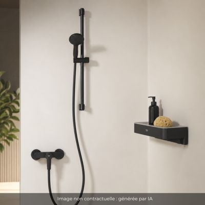 Mitigeur douche mécanique GROHE start Black + Ensemble de douche 2 jets avec barre Noir + Panier douche