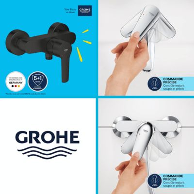 Mitigeur douche mécanique GROHE start Black + Ensemble de douche 2 jets avec barre Noir + Panier douche