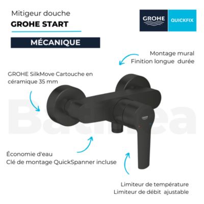 Mitigeur douche mécanique GROHE Start noir + microfibre