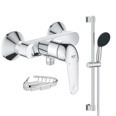 Mitigeur douche mécanique GROHE Swift 2023 + Ensemble de douche 2 jets avec barre + Panier porte-savon