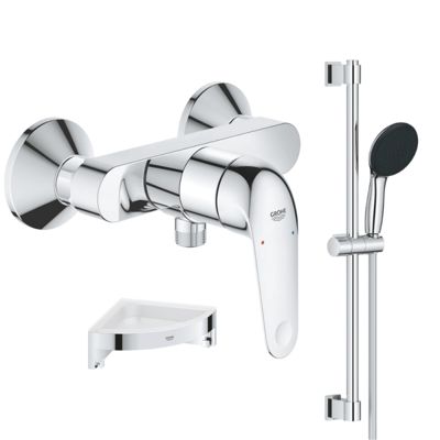 Mitigeur douche mécanique GROHE Swift 2023 + Ensemble de douche 2 jets avec barre + Tablette de douche d'angle