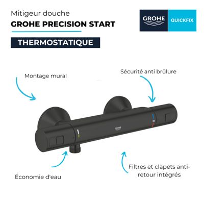 Mitigeur douche thermostatique GROHE Precision Start noir