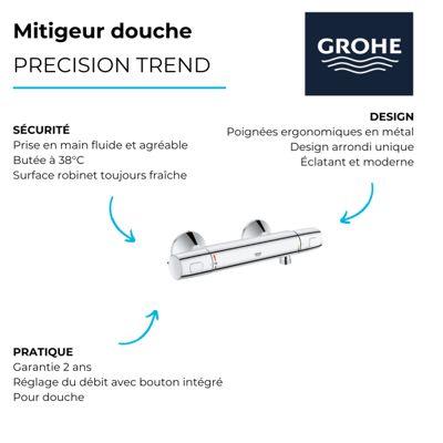 Mitigeur douche thermostatique GROHE Quickfix Precision Trend + microfibre
